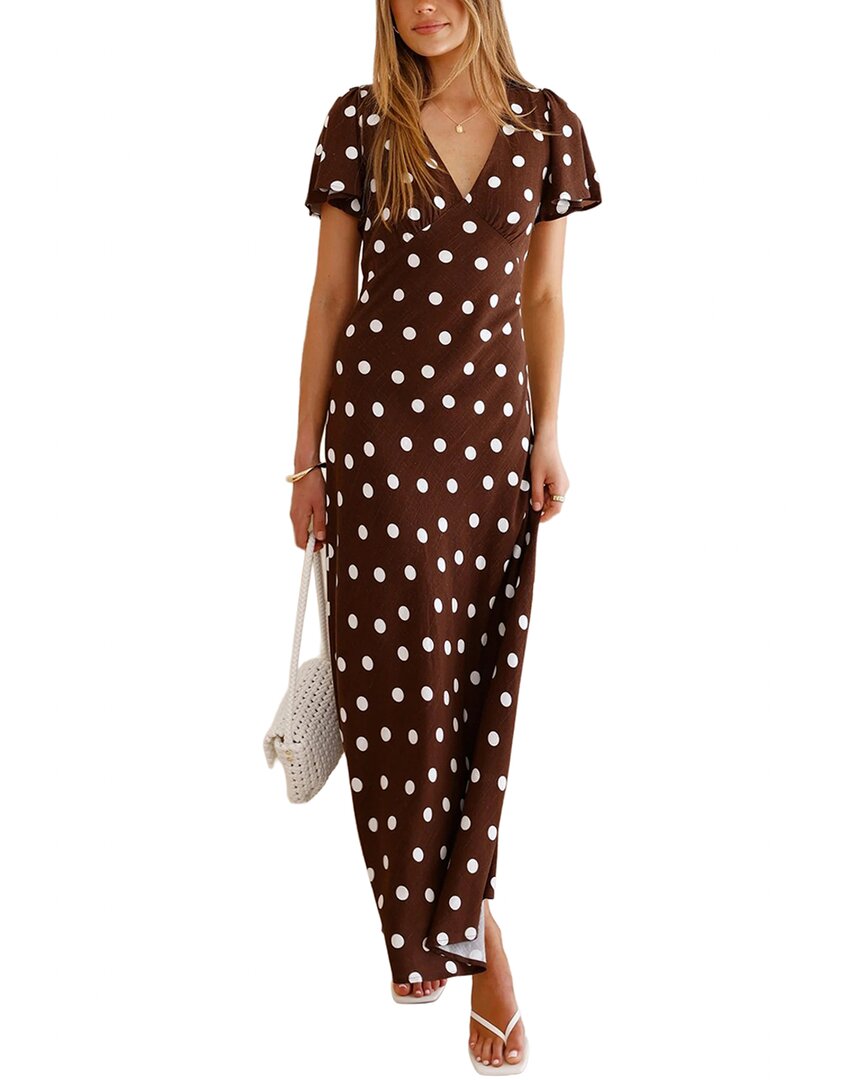 Oloey Printed Maxi Dress In Brown