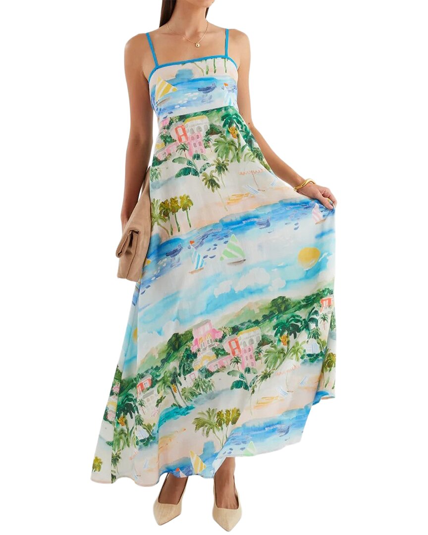 Oloey Printed Maxi Dress In Sky Blue