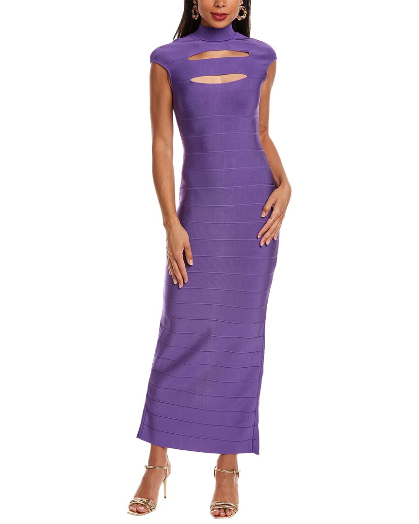 HERVE LEGER ICON CAP SLEEVE CUT-OUT GOWN
