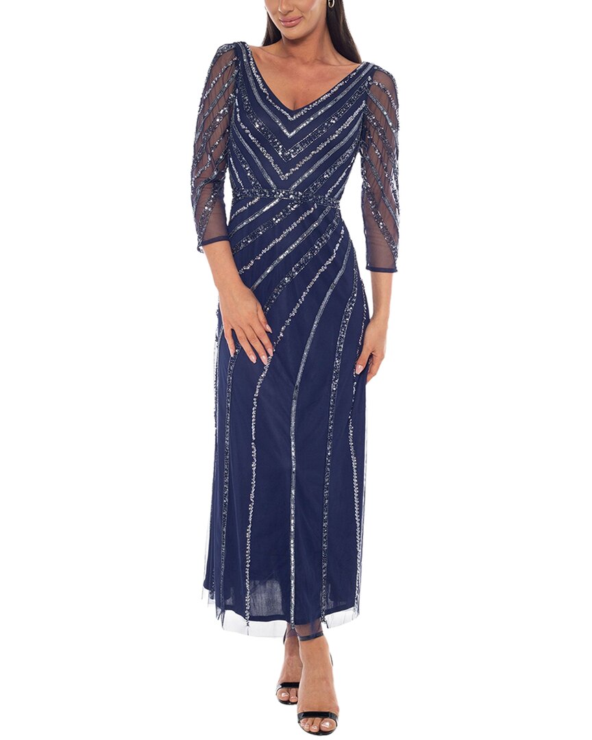 Oleg Cassini Embellished Maxi Dress In Navy