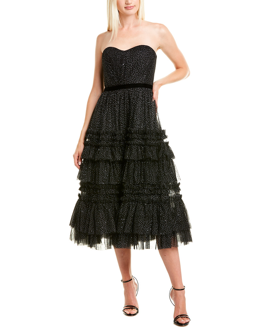 Image of Marchesa Notte Glitter Ruffle Texture Lace Dress