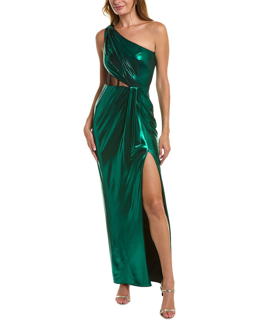 Shop Marchesa Notte Foiled Gown In Green