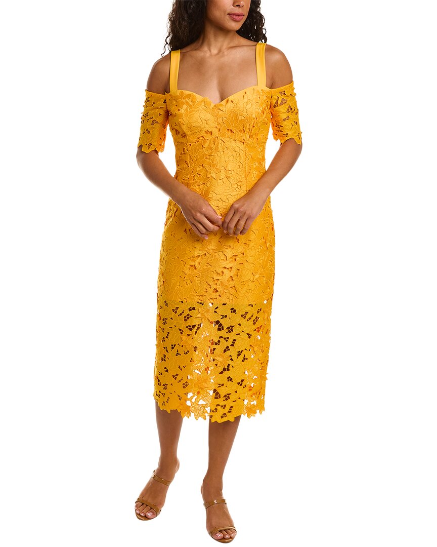 Shop Zac Posen 3d Guipure Lace Midi Dress In Yellow