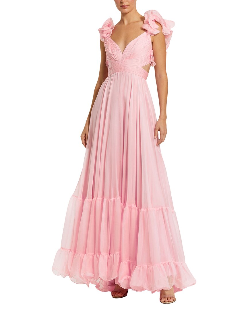 Mac Duggal Ruffle Chiffon Gown In Pink
