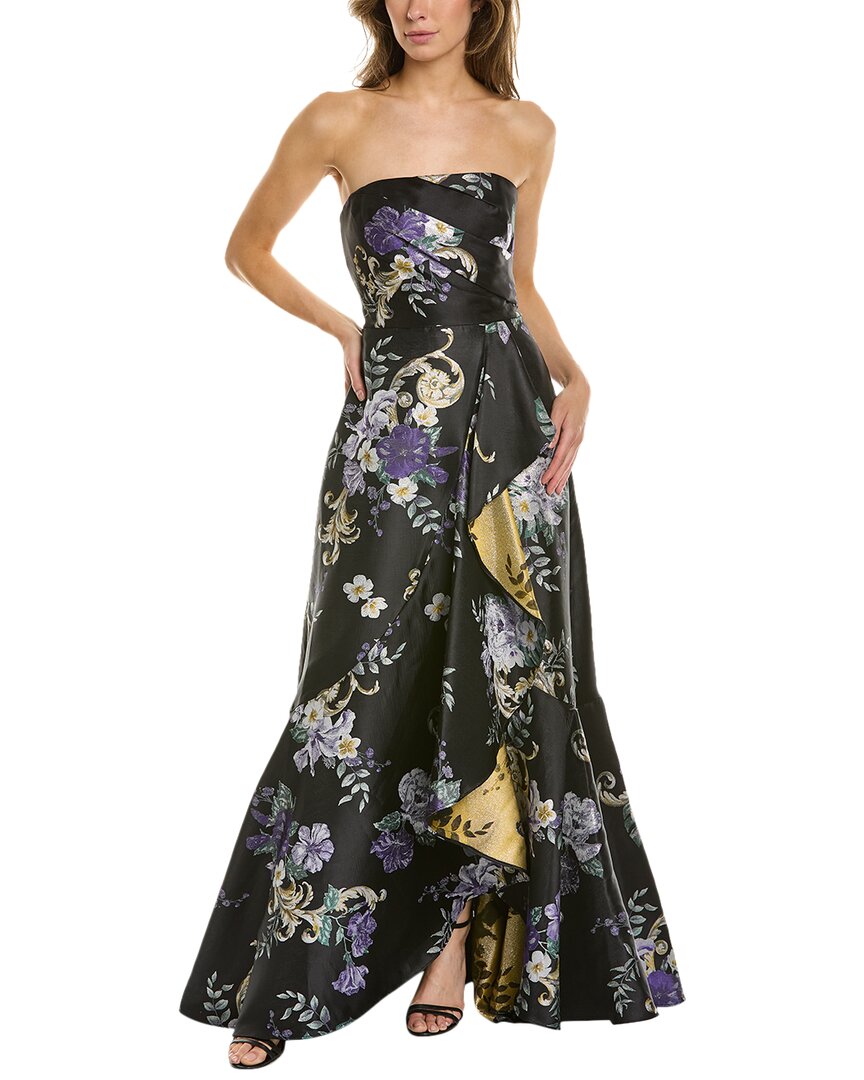 Marchesa Notte Strapless Metallic Floral-jacquard Gown In Black | ModeSens