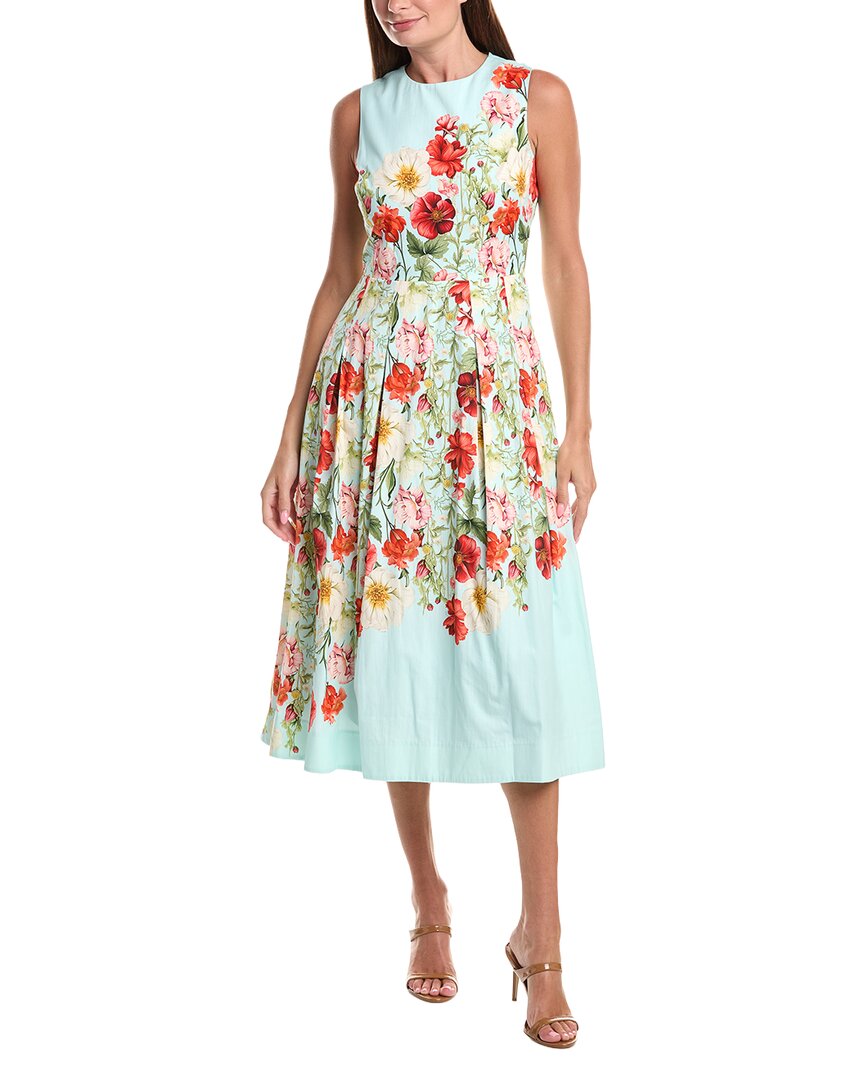 Teri Jon By Rickie Freeman Print Box Pleat Fit N Flare Midi Dress In Green