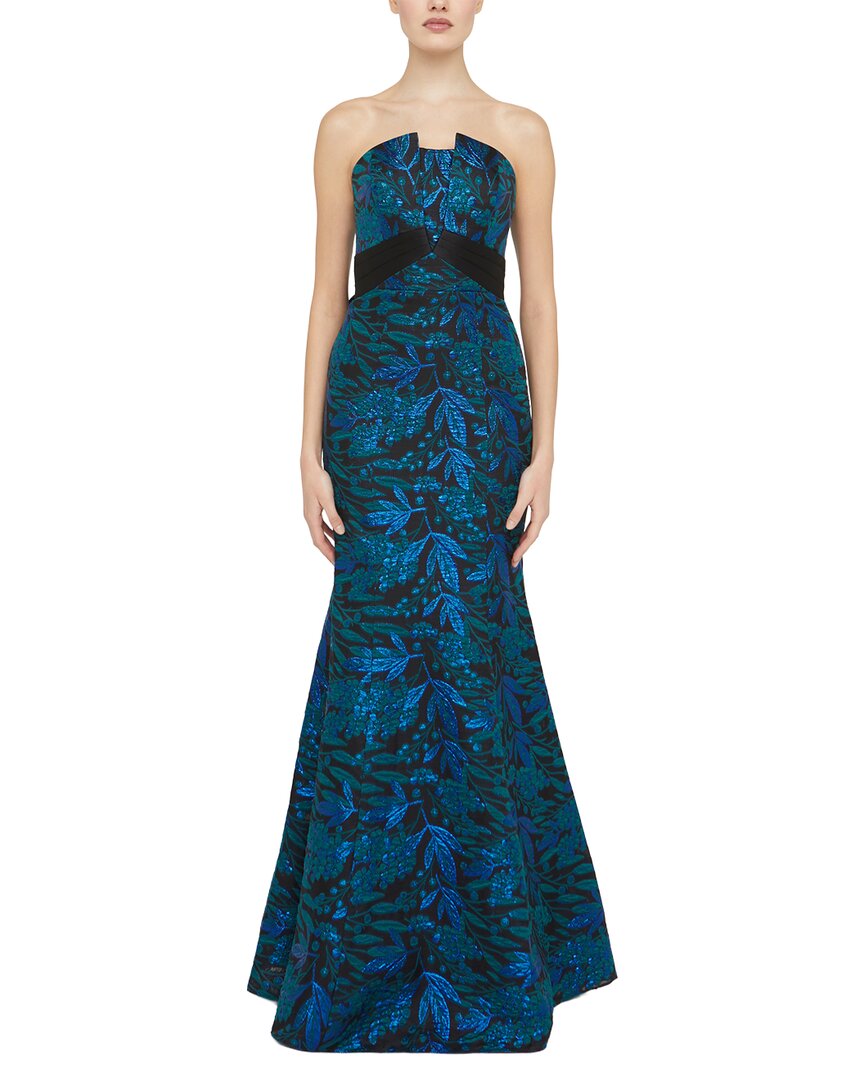 Theia Fernanda Gown In Black / Emerald