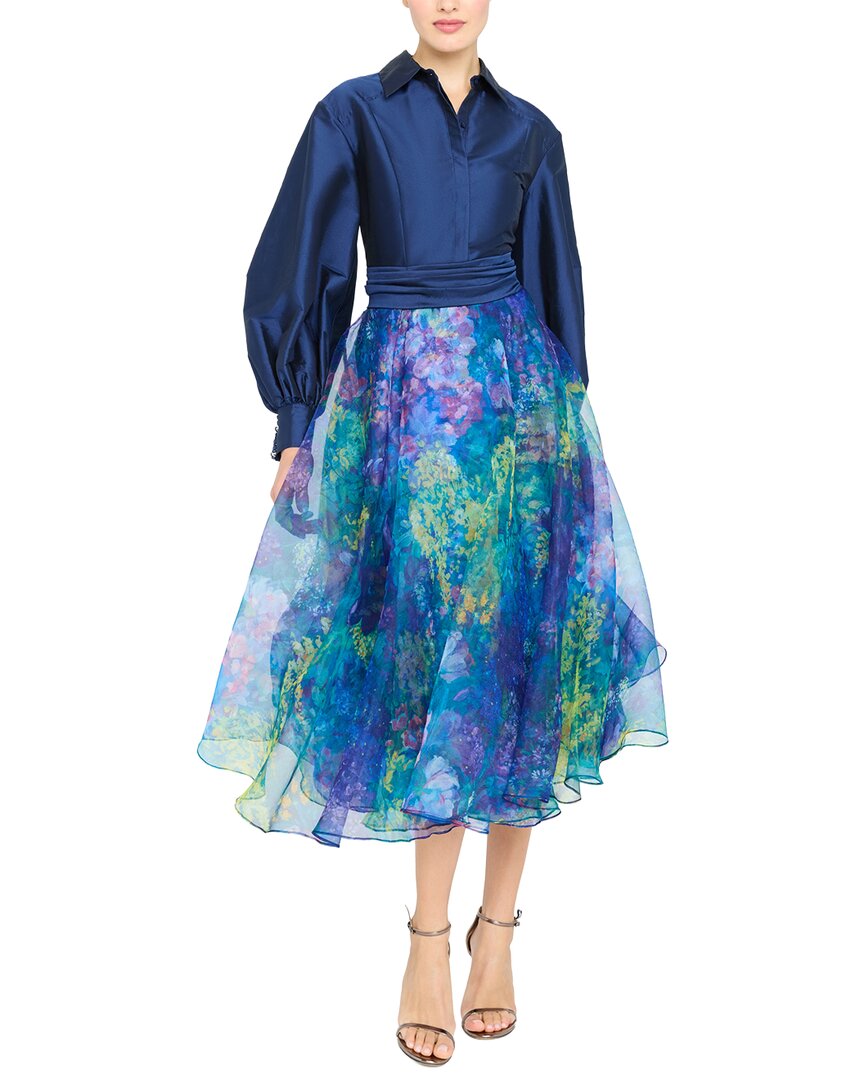 Theia Mary Midi Dress In Blue
