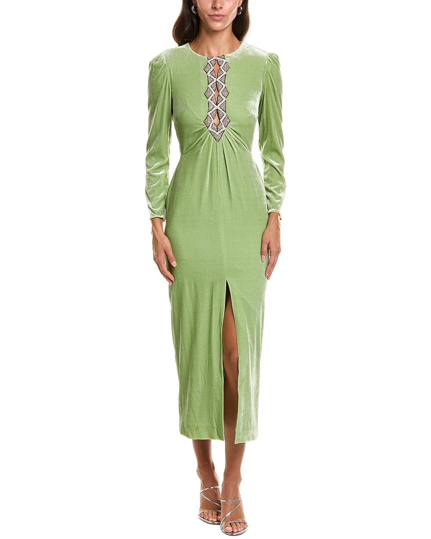 Saloni Jinx Stretch Velvet Silk-blend Midi Dress In Green