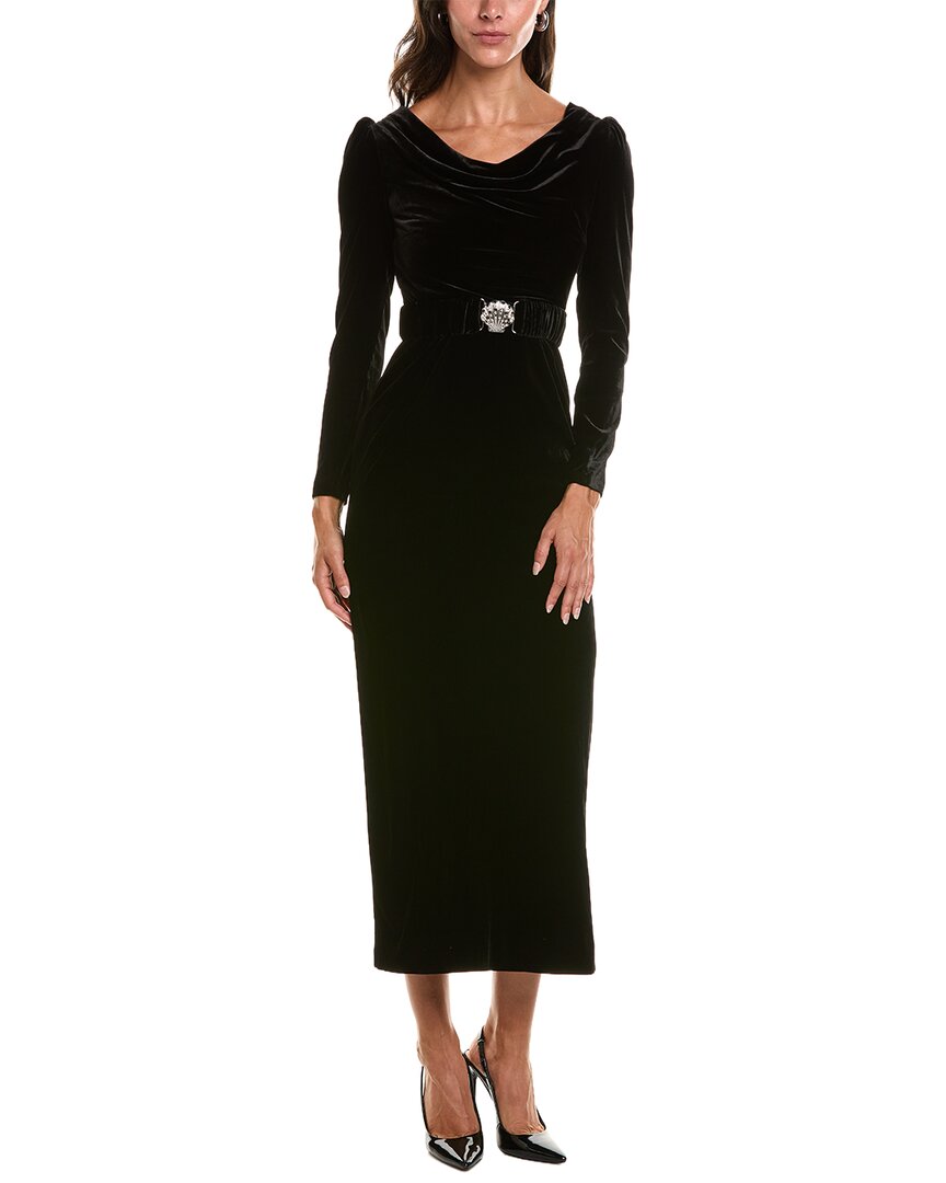 Saloni Jinx Stretch Velvet Silk-blend Midi Dress In Black