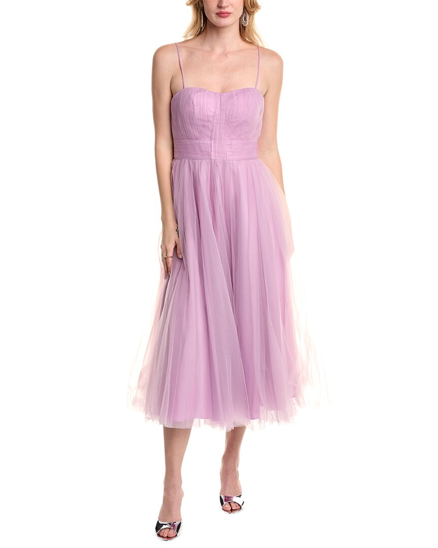 Shop Zac Posen Pleated Tulle Midi Dress In Purple
