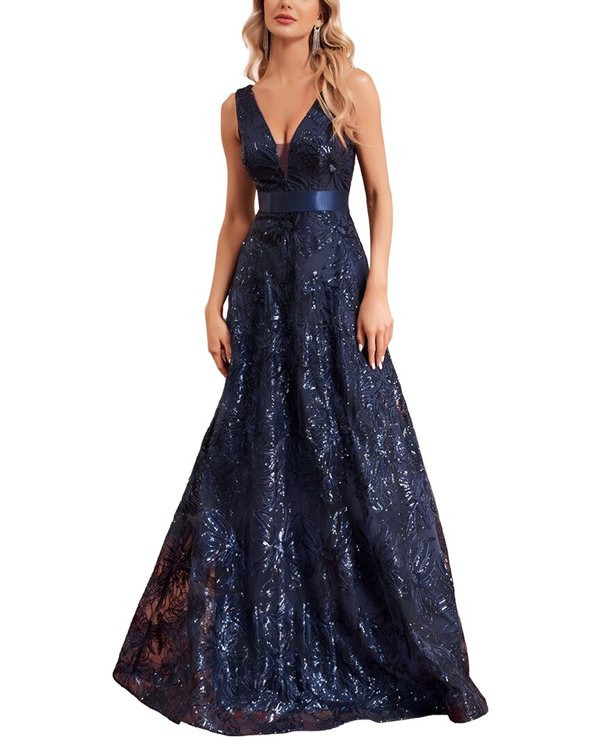 Vincent Embroidered Maxi Dress In Blue