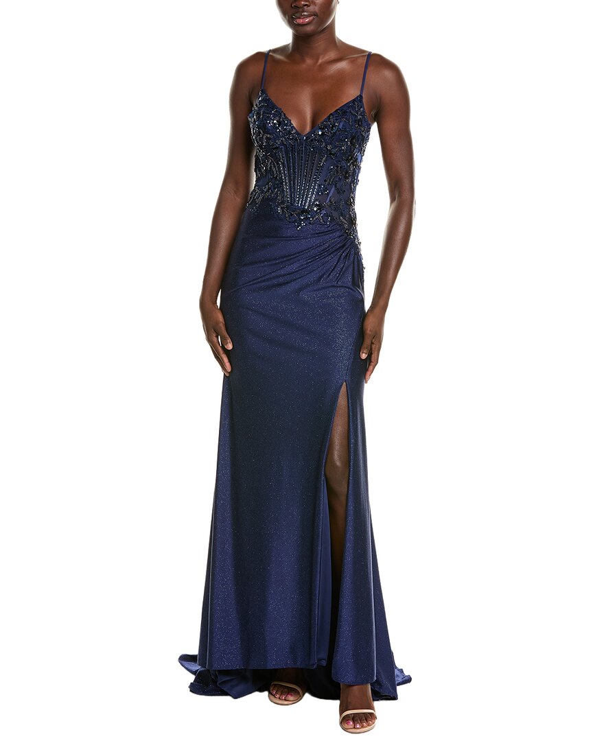 Issue New York Embellished Gown In Blue