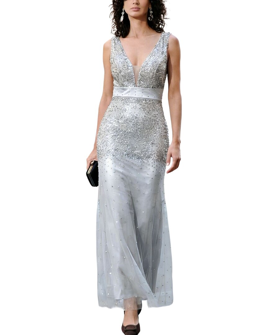 Vincent Embellished Sleeveless Maxi Dress In Silver