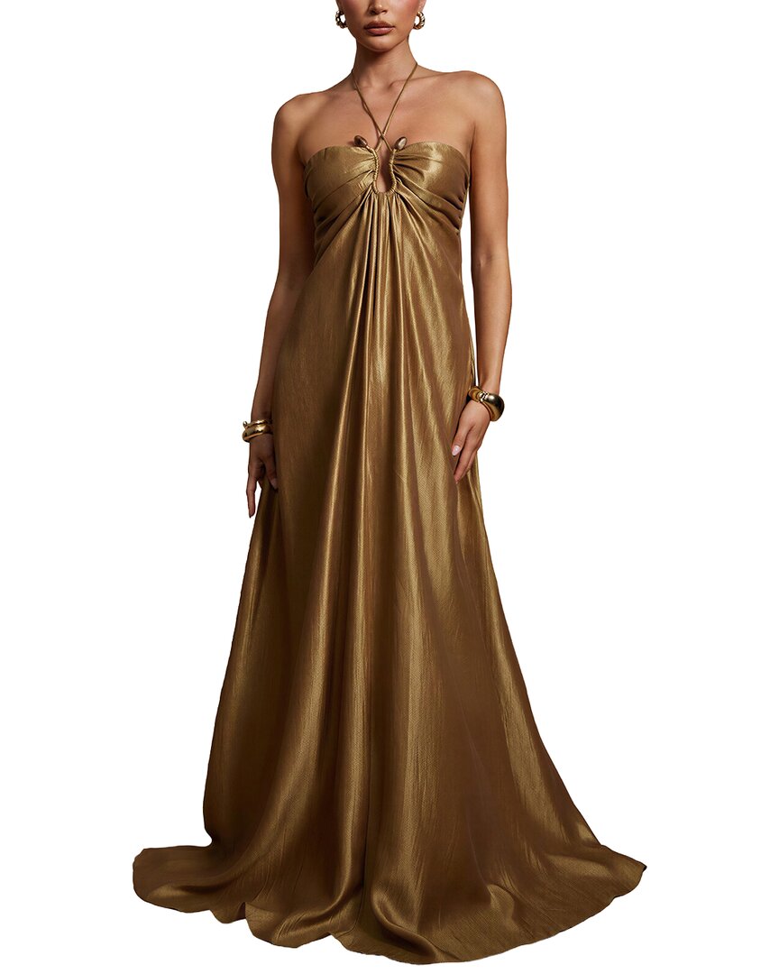 Vincent Solid Sleeveless Maxi Dress In Gold