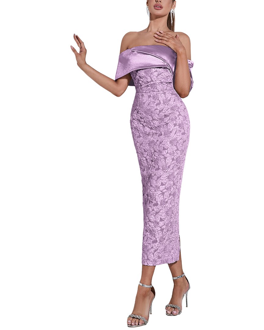 Oloey Embellished Off The Shoulder Midi Dress In Purple