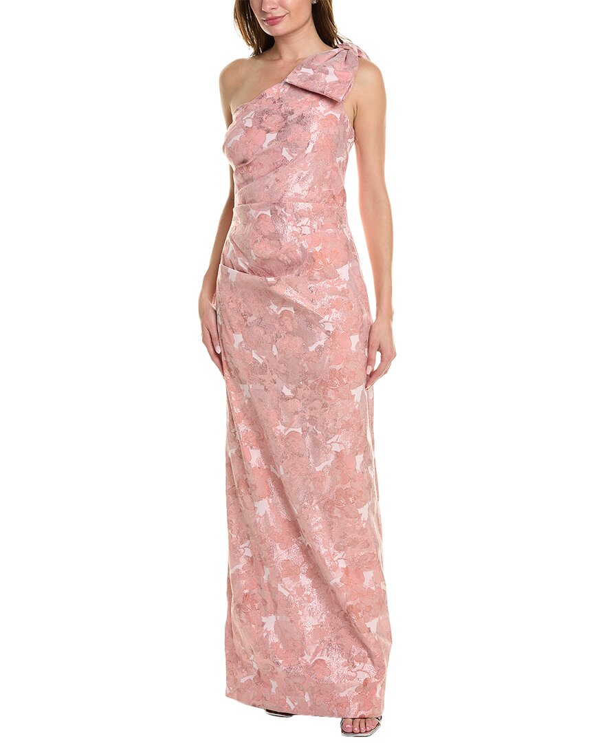 Shop Teri Jon By Rickie Freeman One-shoulder Jacquard Gown In Pink