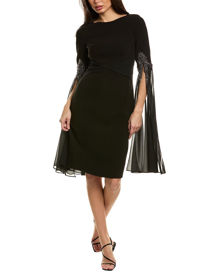 Shop Teri Jon By Rickie Freeman Oversized Bell-sleeve Dress In Black