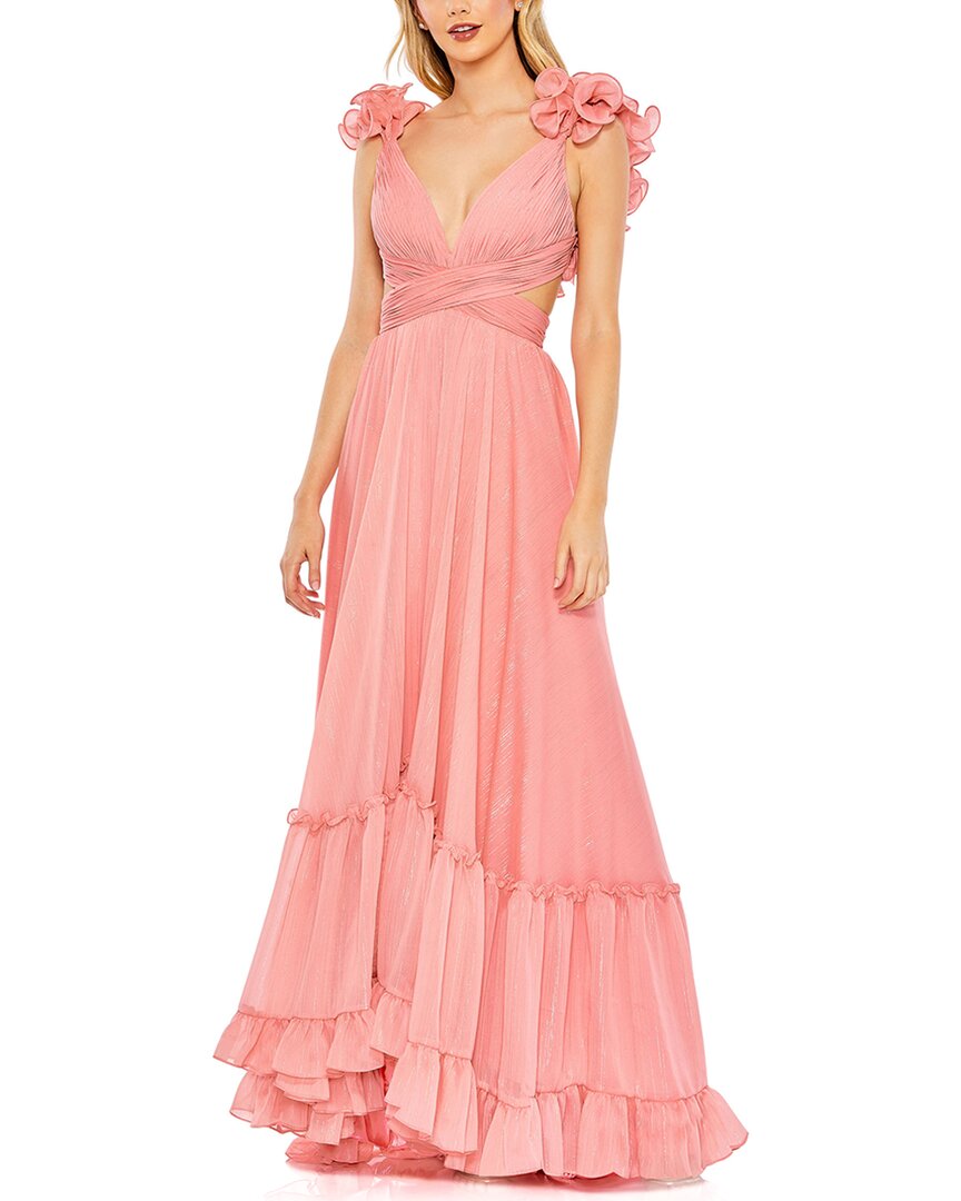 Pre-owned Mac Duggal Ruffle Sleeve Sweetheart A-line Gown Women's In Pink