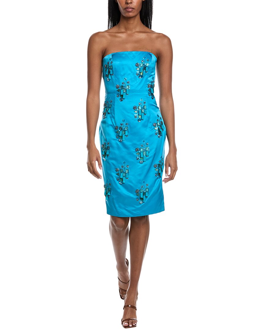 Mikael Aghal Strapless Silk Cocktail Dress In Blue