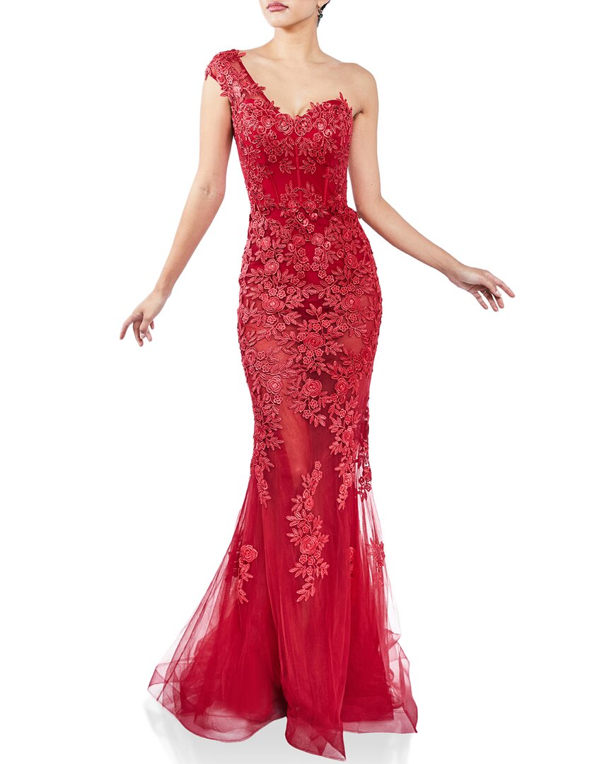 Terani Asymmetrical One Shoulder Long Dress In Red