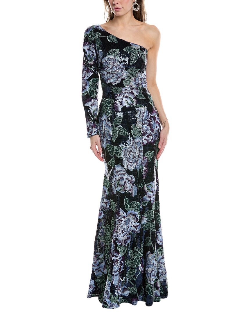 Shop Marchesa Notte One-shoulder Gown In Navy