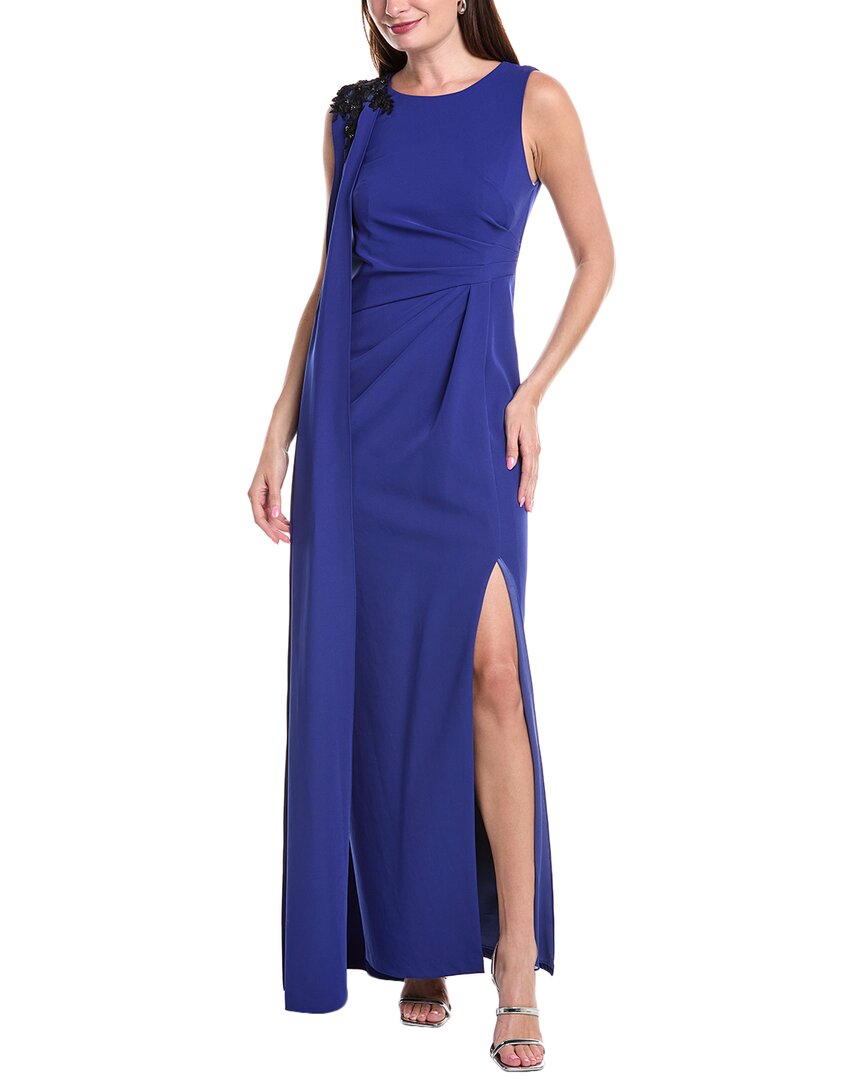 Marchesa Notte Stretch Crepe Column Gown In Blue