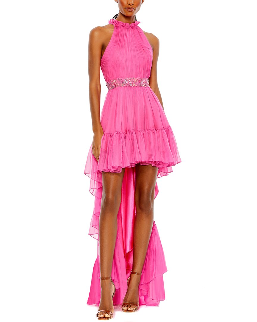 Shop Mac Duggal Halter Neck High Low Flowy Gown In Pink