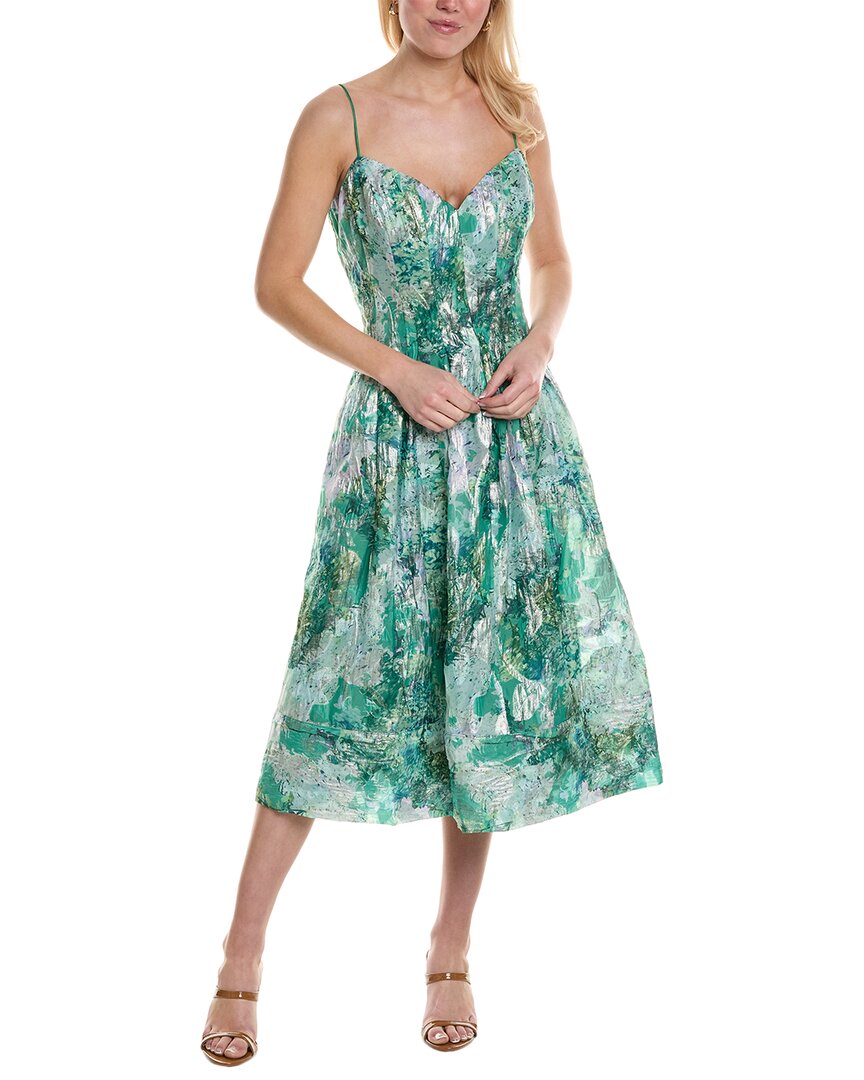 Shop ml Monique Lhuillier Sage Jacquard Midi Dress In Green