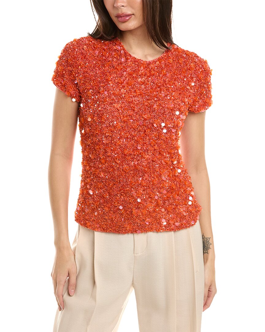Shop Emily Shalant Crunchy Bead Paillette Top In Red