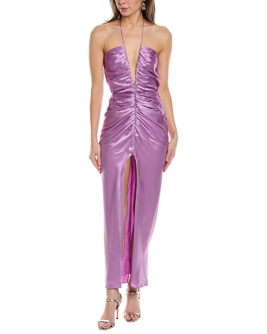 Shop The Sei Gathered Silk Maxi Dress In Purple