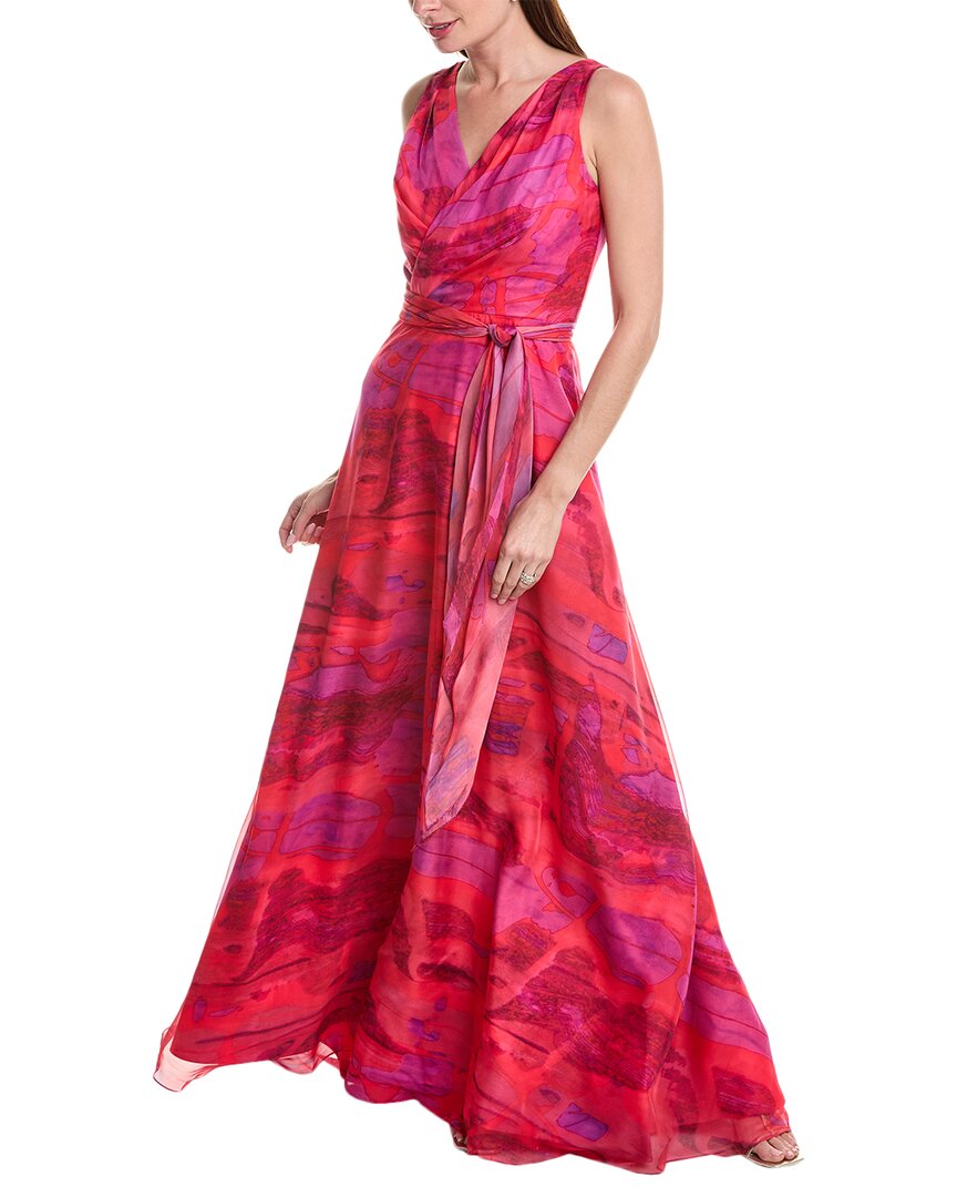 Rene Ruiz V-neck Chiffon A-line Gown In Pink