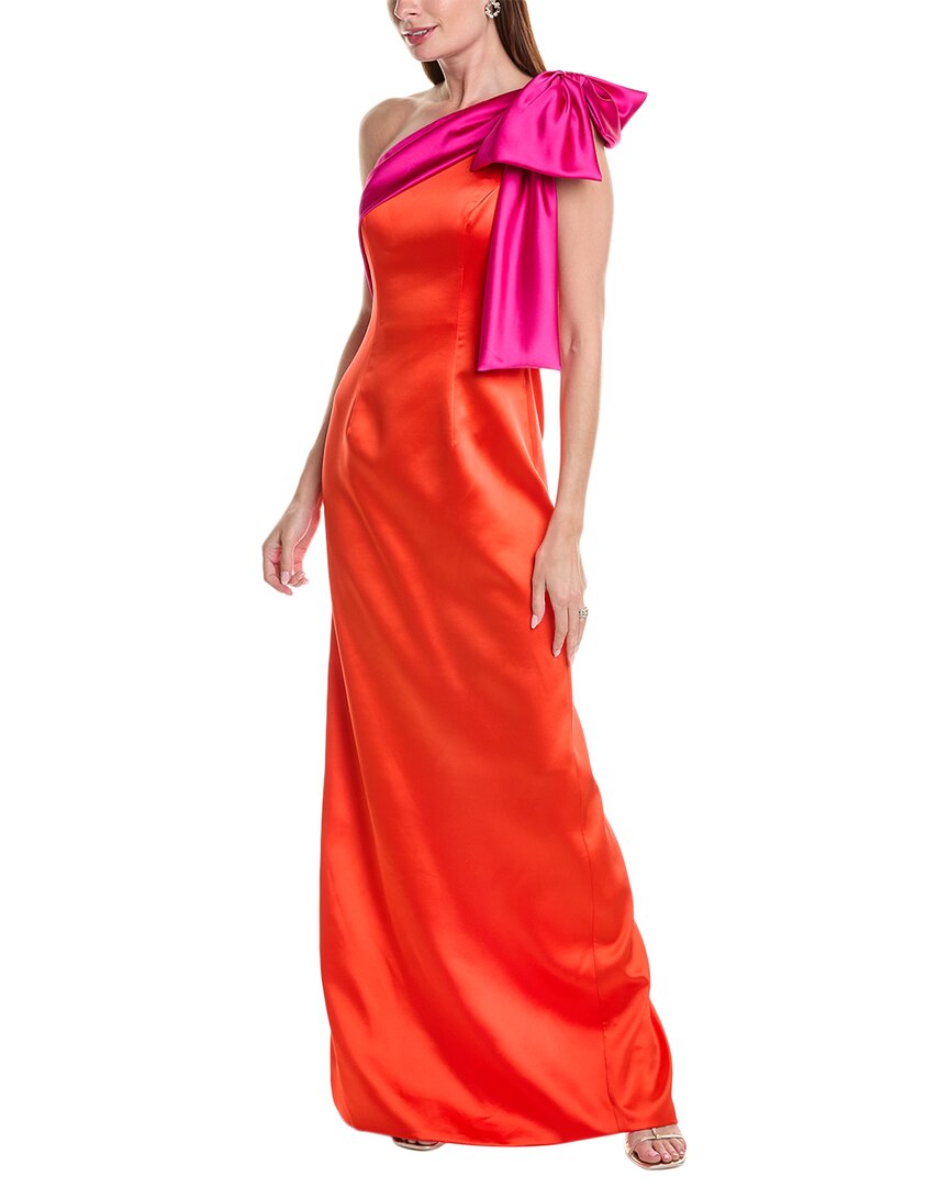 Shop Rene Ruiz One-shoulder Satin Column Gown In Red