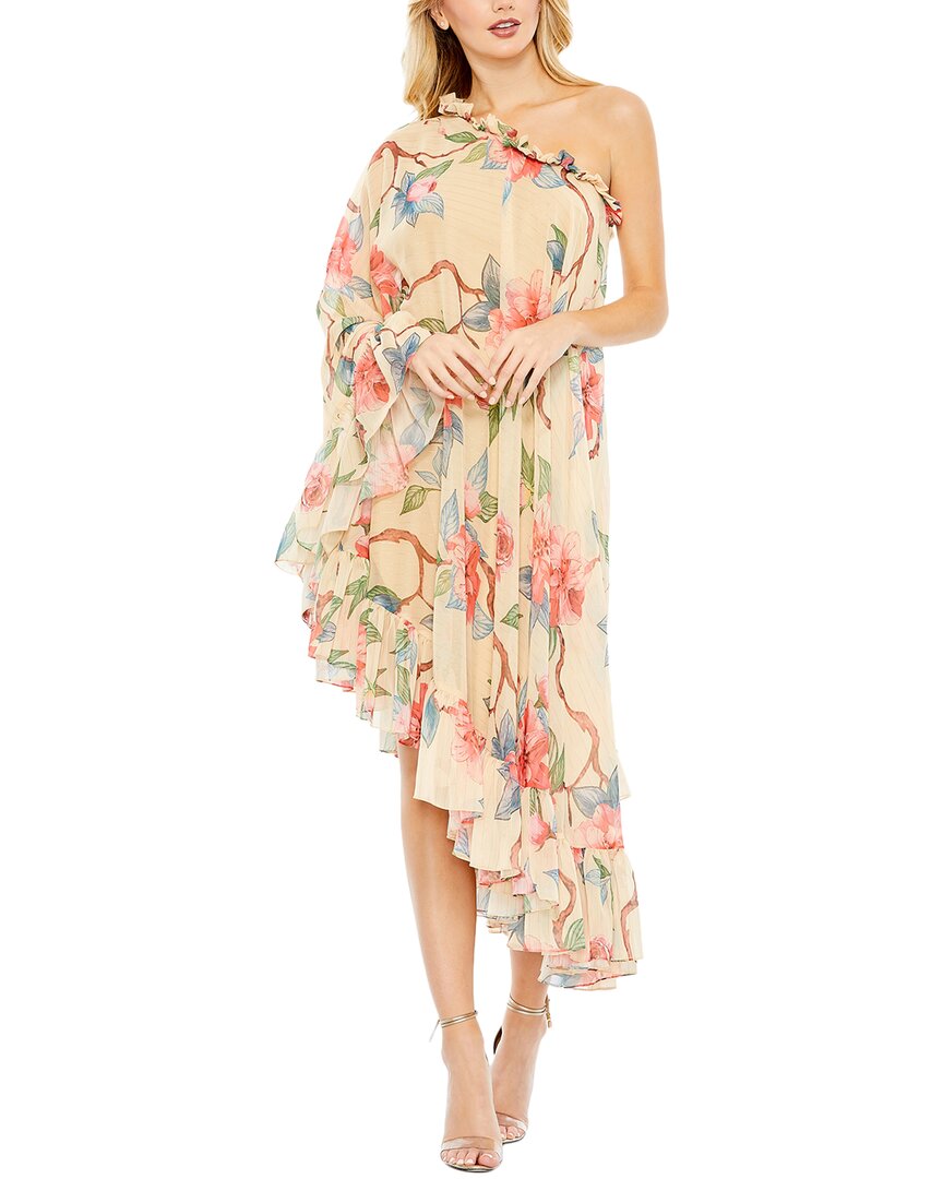 Mac Duggal Floral Print One Shoulder Cape Dress
