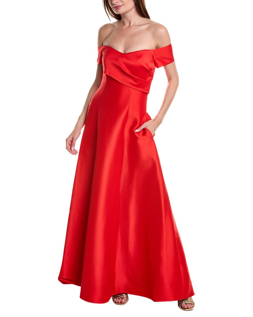 Shop Badgley Mischka Off-the-shoulder Gown In Red