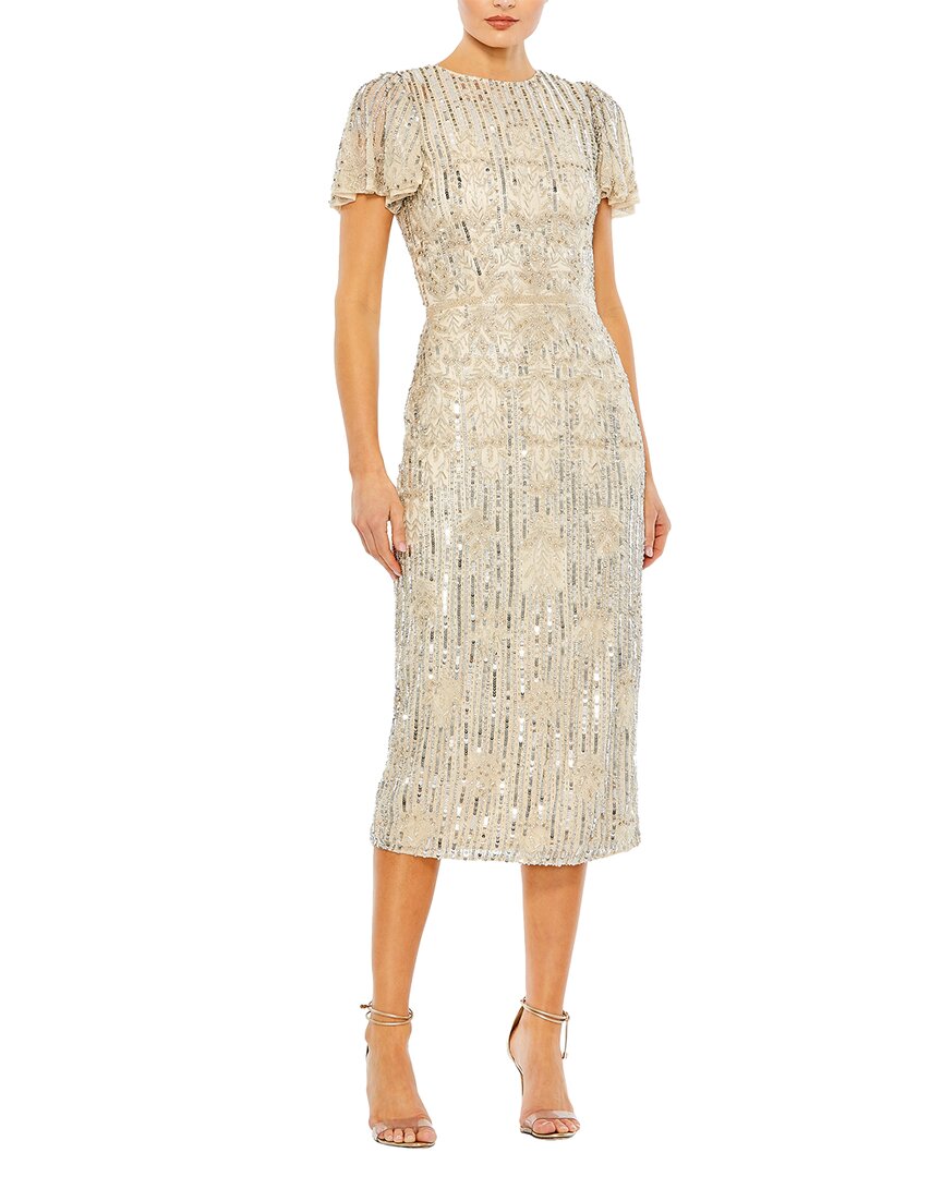 Mac Duggal Embellished Flutter Sleeve High Neck Dress