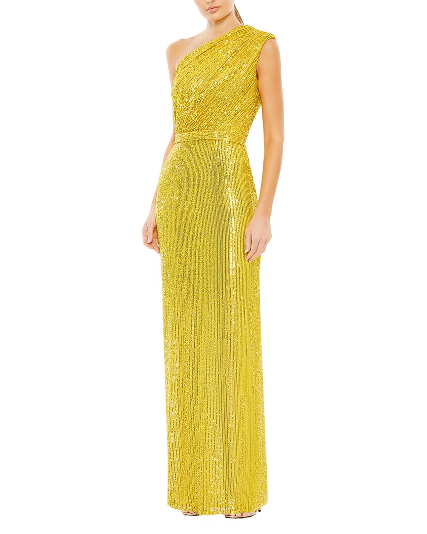 Mac Duggal Sequined Ruched One Shoulder Gown