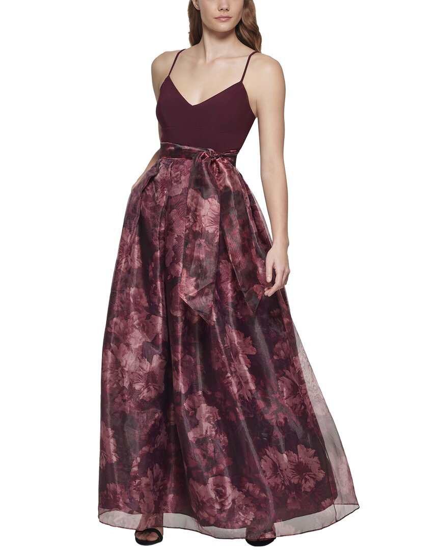 ELIZA J ELIZA J JERSEY PRINTED ORGANZA GOWN