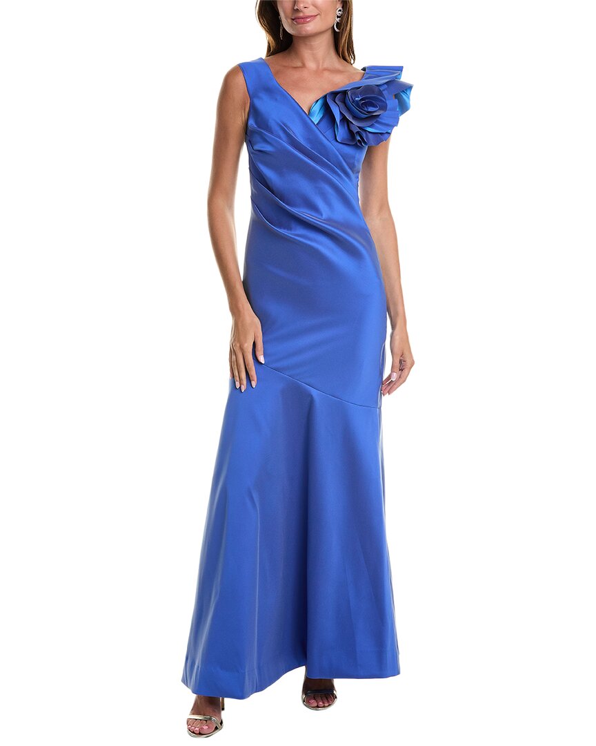 Teri Jon By Rickie Freeman Off-the-shoulder Gown In Blue