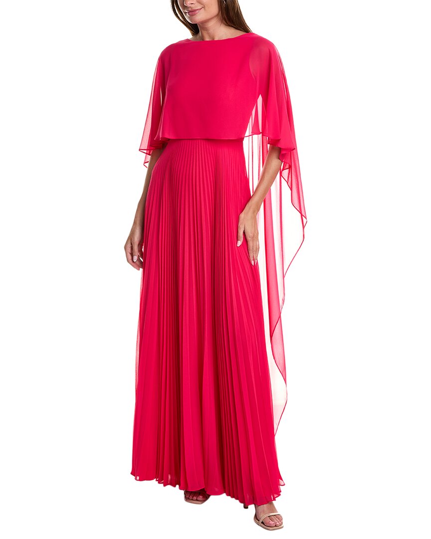 Teri Jon By Rickie Freeman Chiffon Capelet Gown In Red