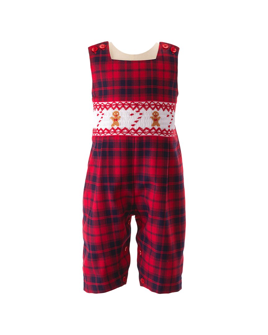 Rachel Riley Gingerbread Smocked Dungaree In Red