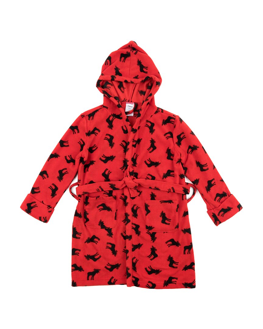 Leveret Fleece Hooded Robe In Red