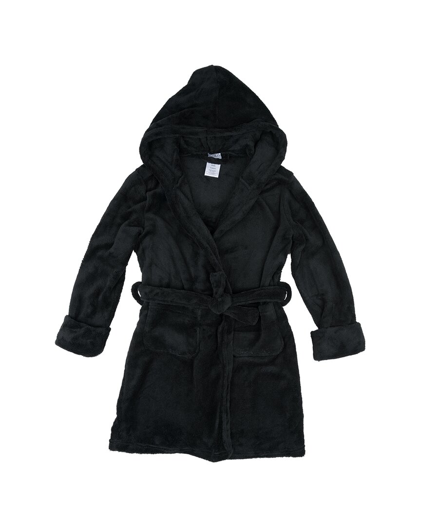 Leveret Fleece Hooded Robe In Black