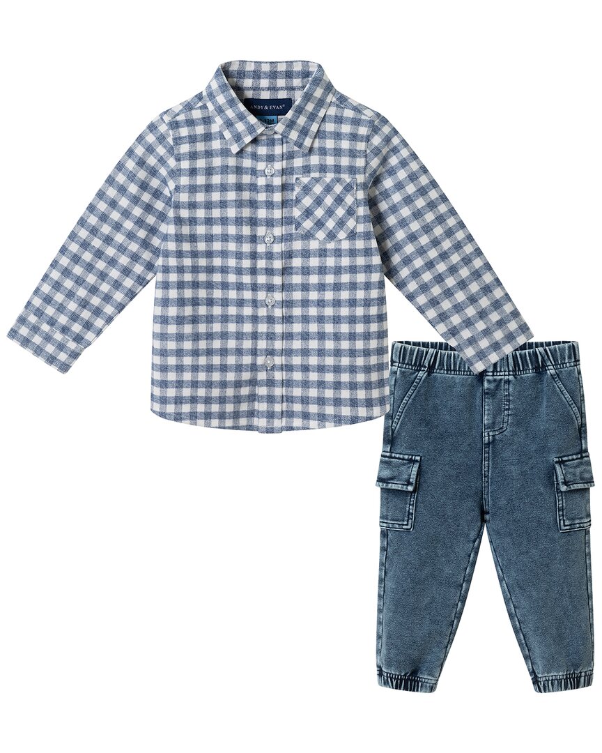 Andy & Evan Kids'  Button-down Denim Jogger Set In Blue