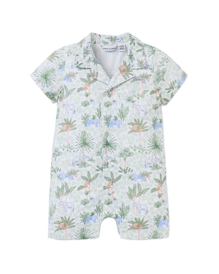 Janie And Jack Safari Toile Romper In Green