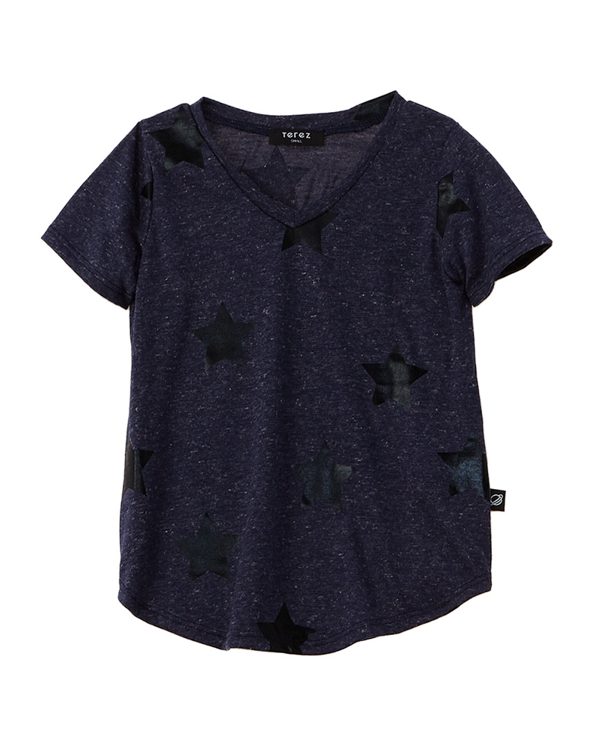 Image of Terez Foil Printed V-Neck Linen-Blend T-Shirt