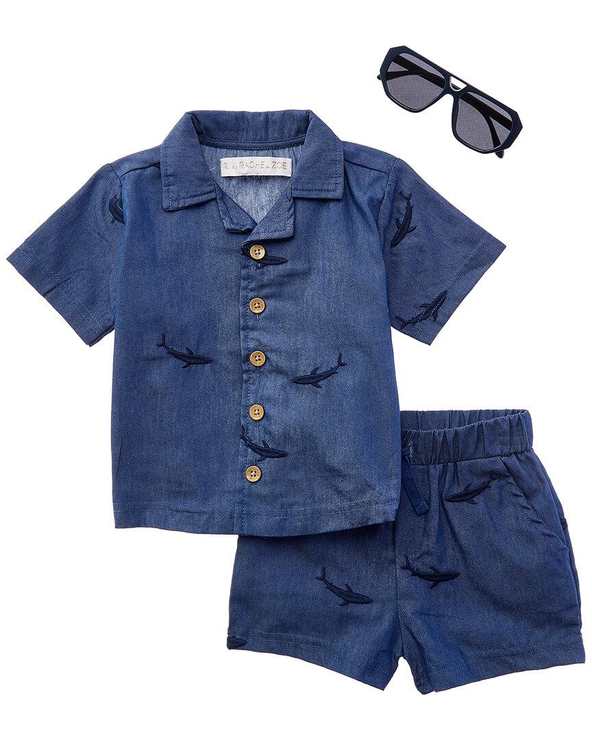 Rachel Zoe 3pc Bodysuit & Short Set In Blue