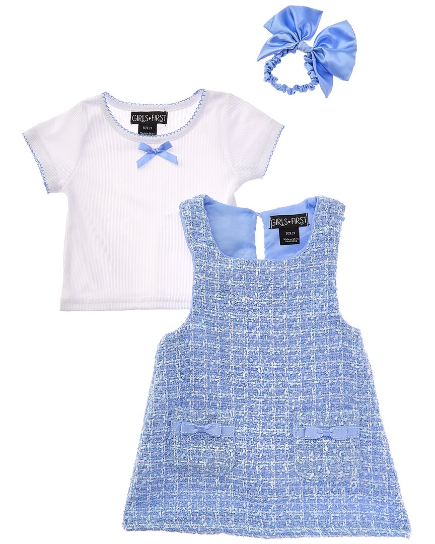 Freestyle 3pc Baby Blue Boucle Dress Set In Multi