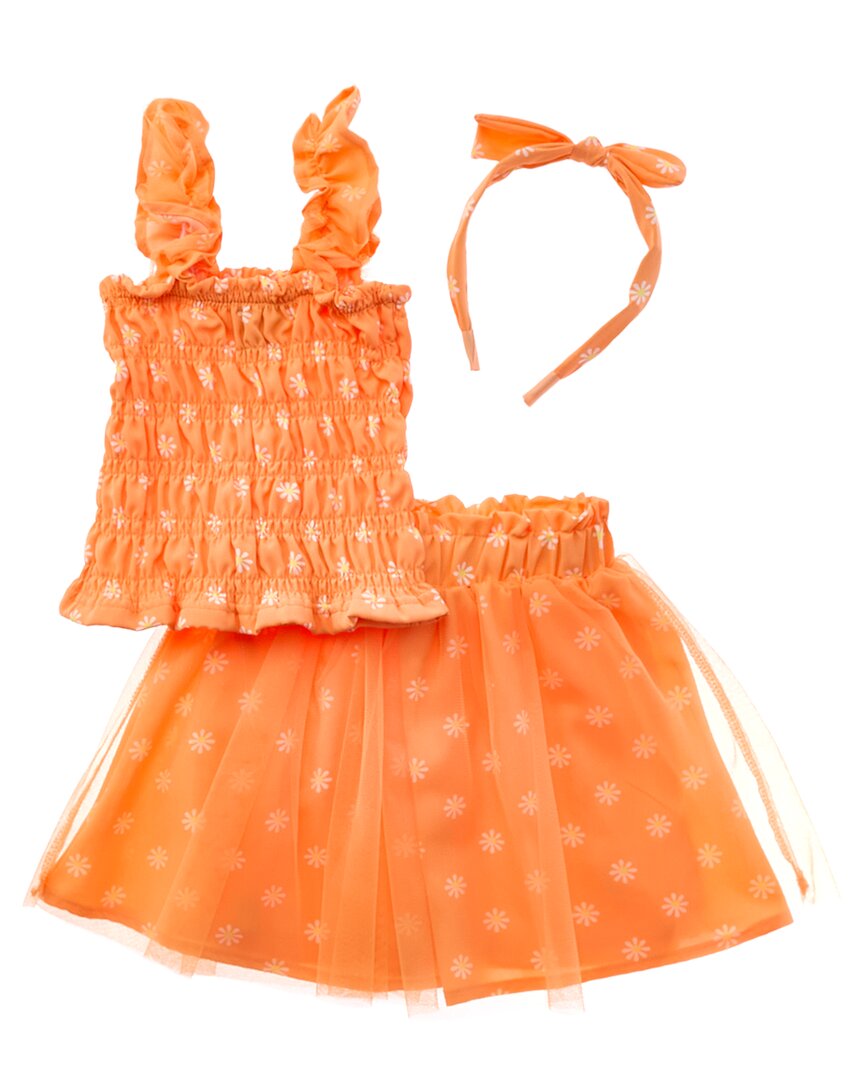 Freestyle 3pc Summer Blossom Tulle Skirt Set In Orange