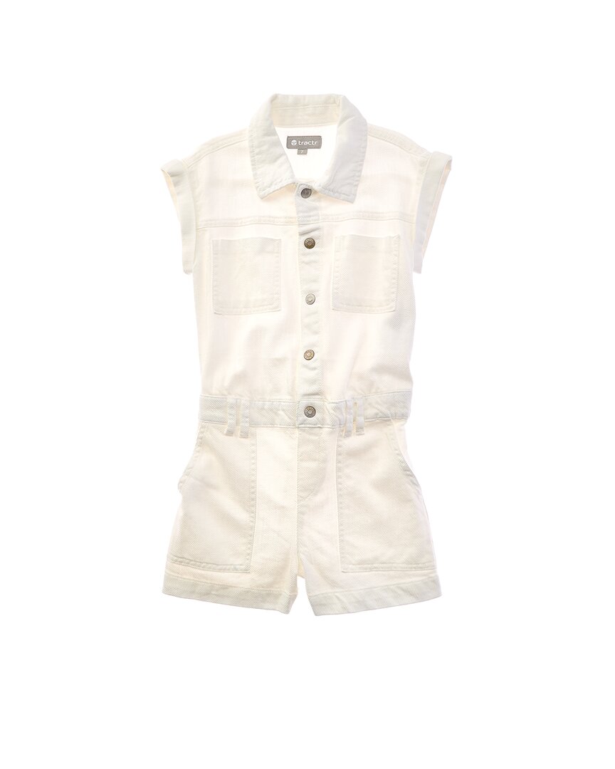 Tractr Jeans Cargo Romper With Patch Pocket In White